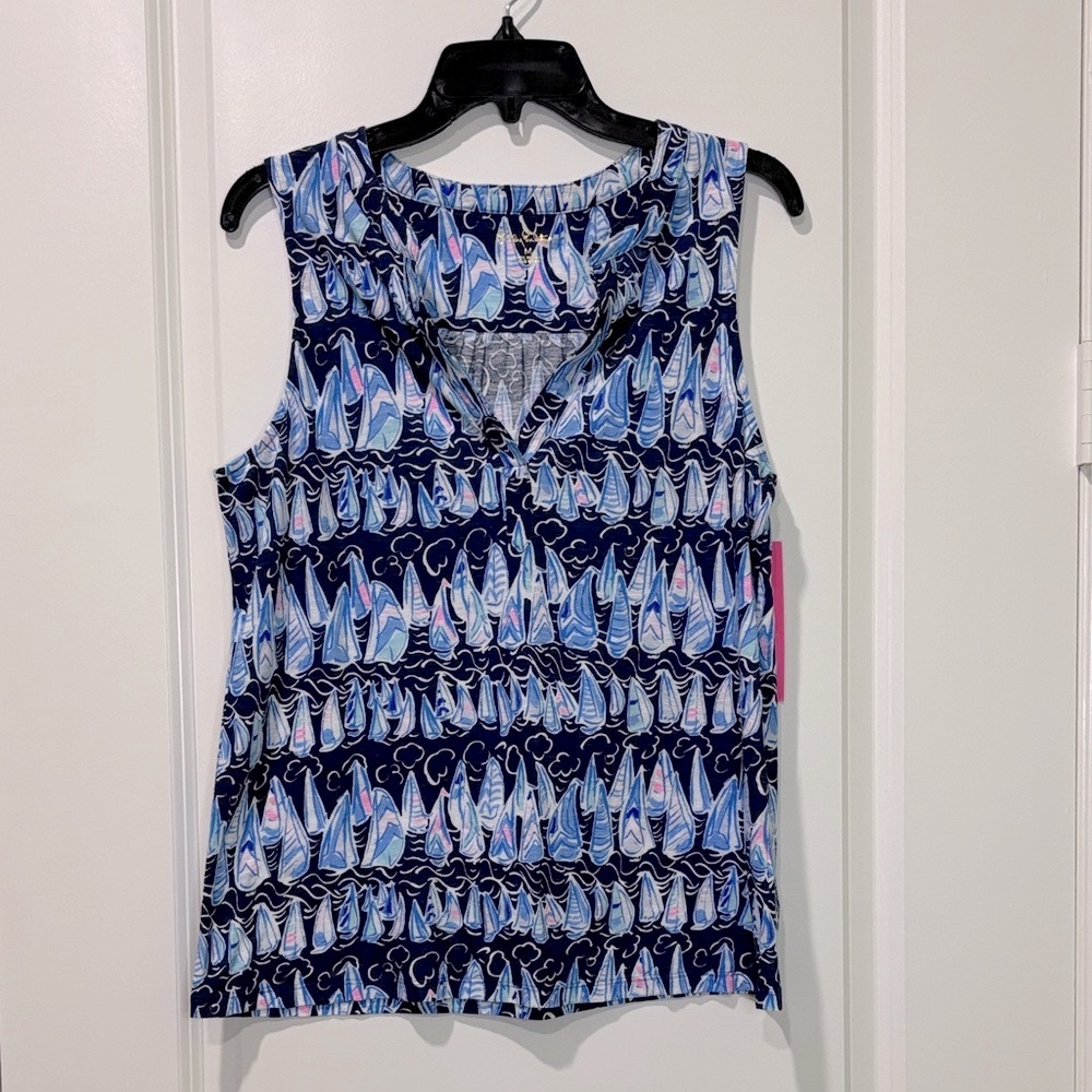 Lilly Pulitzer Dev Knit Tank Top Low Tide Navy Sails & Stripes Size Medium NWT